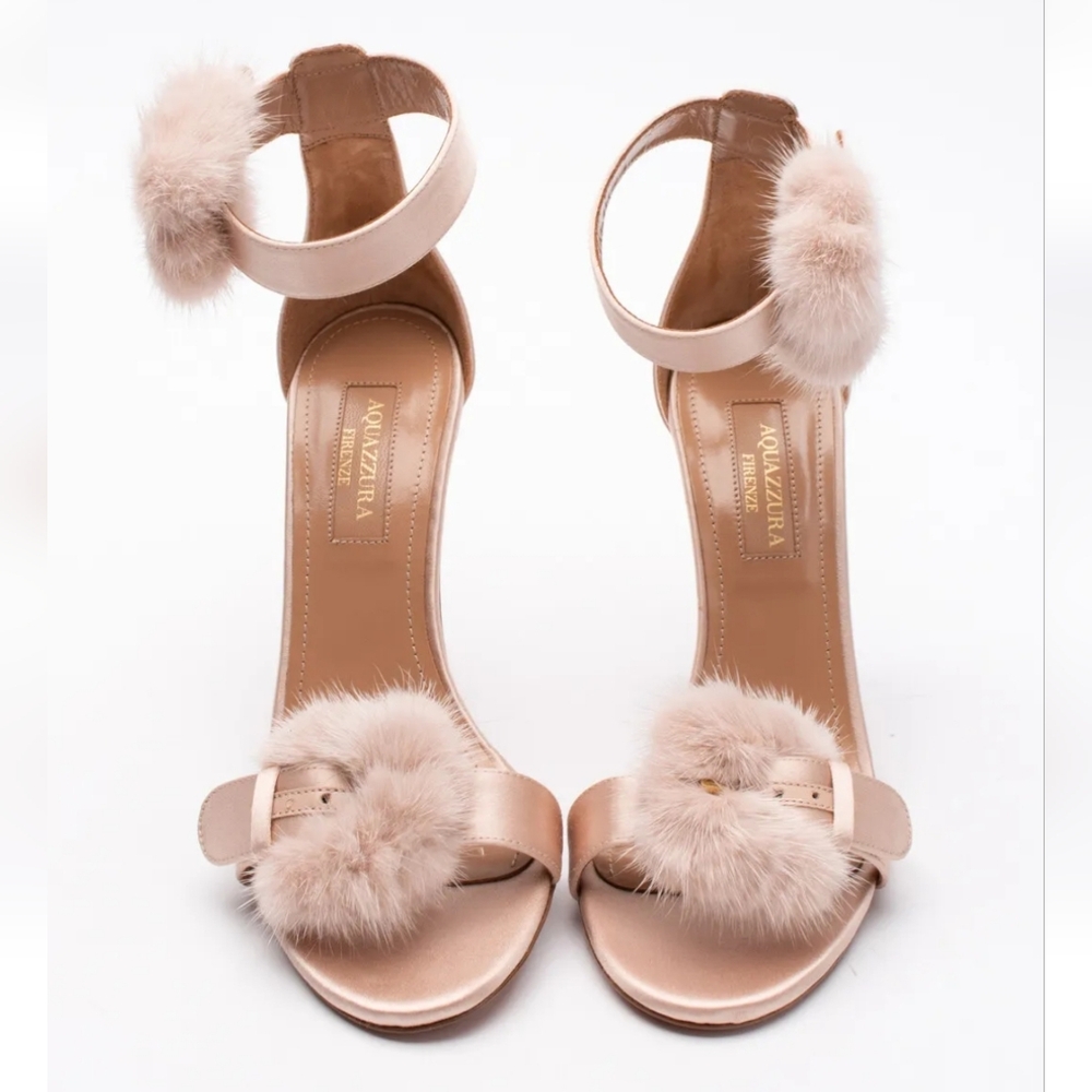 $1000 AQUAZZURA Sinatra Satin Ankle Strap Sandals US5 EU35 UK2 Made in Italy